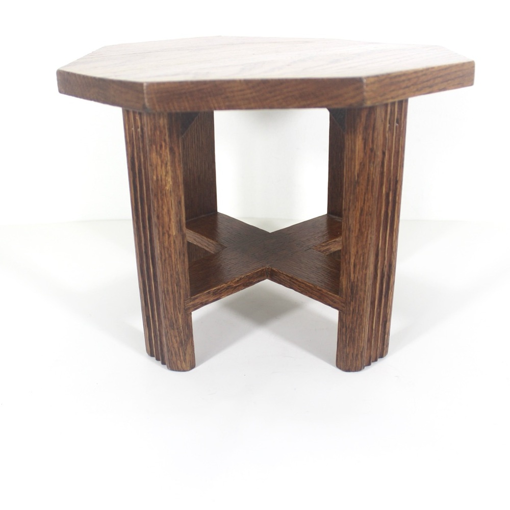 Vintage Oak Wood Octagonal Stool or Plant Stand - Picture 8 of 14